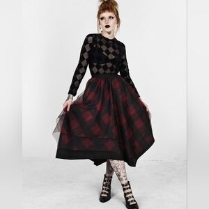Disturbia red tartan flannel Cirque Layered Tulle Midi Skirt US 16 / UK 18